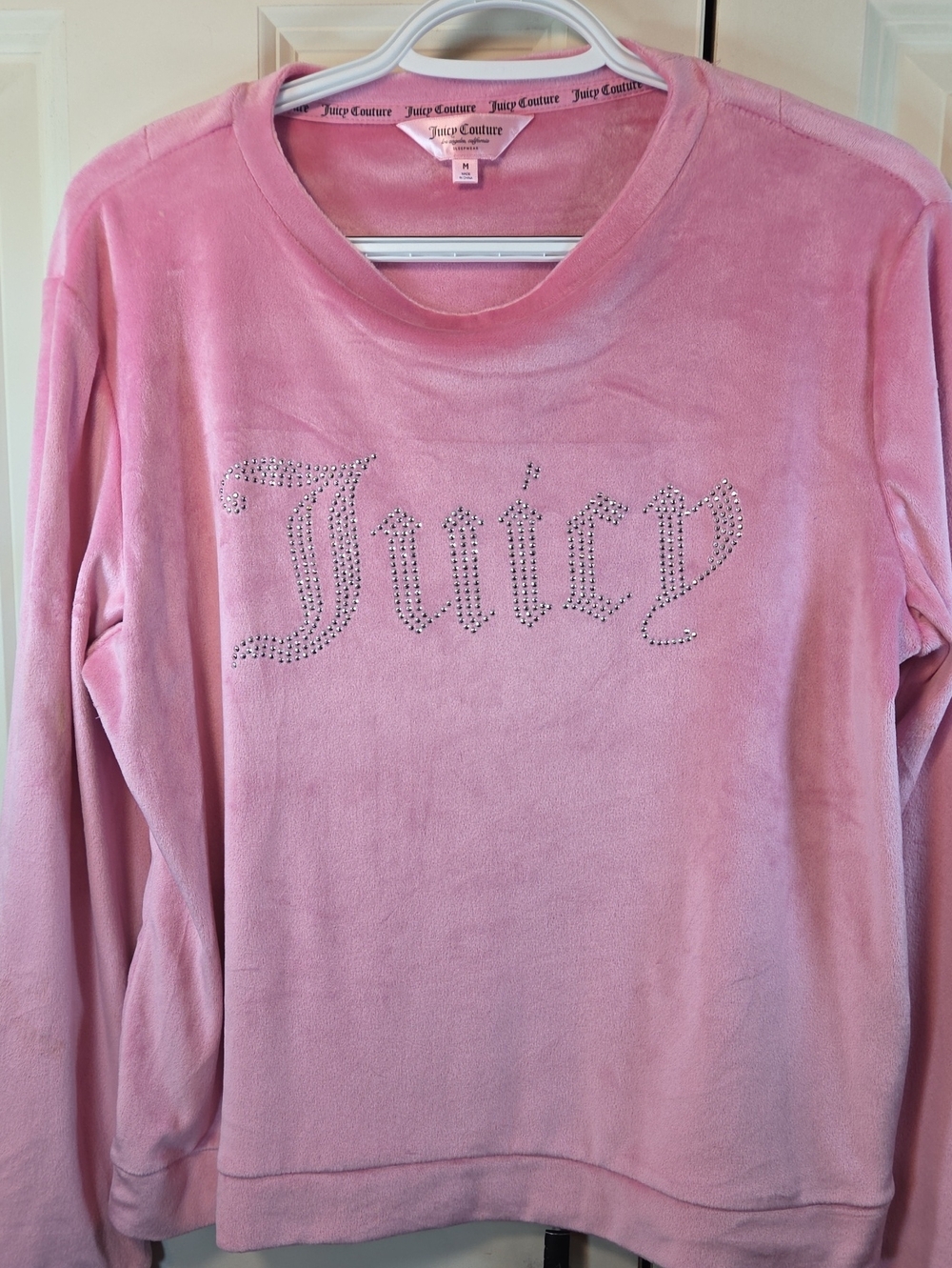 Juicy Couture Pink Velour Rhinestone Logo Crewneck